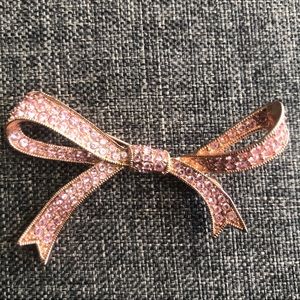 KJL Pave set pink rhinestone ribbon bow brooch